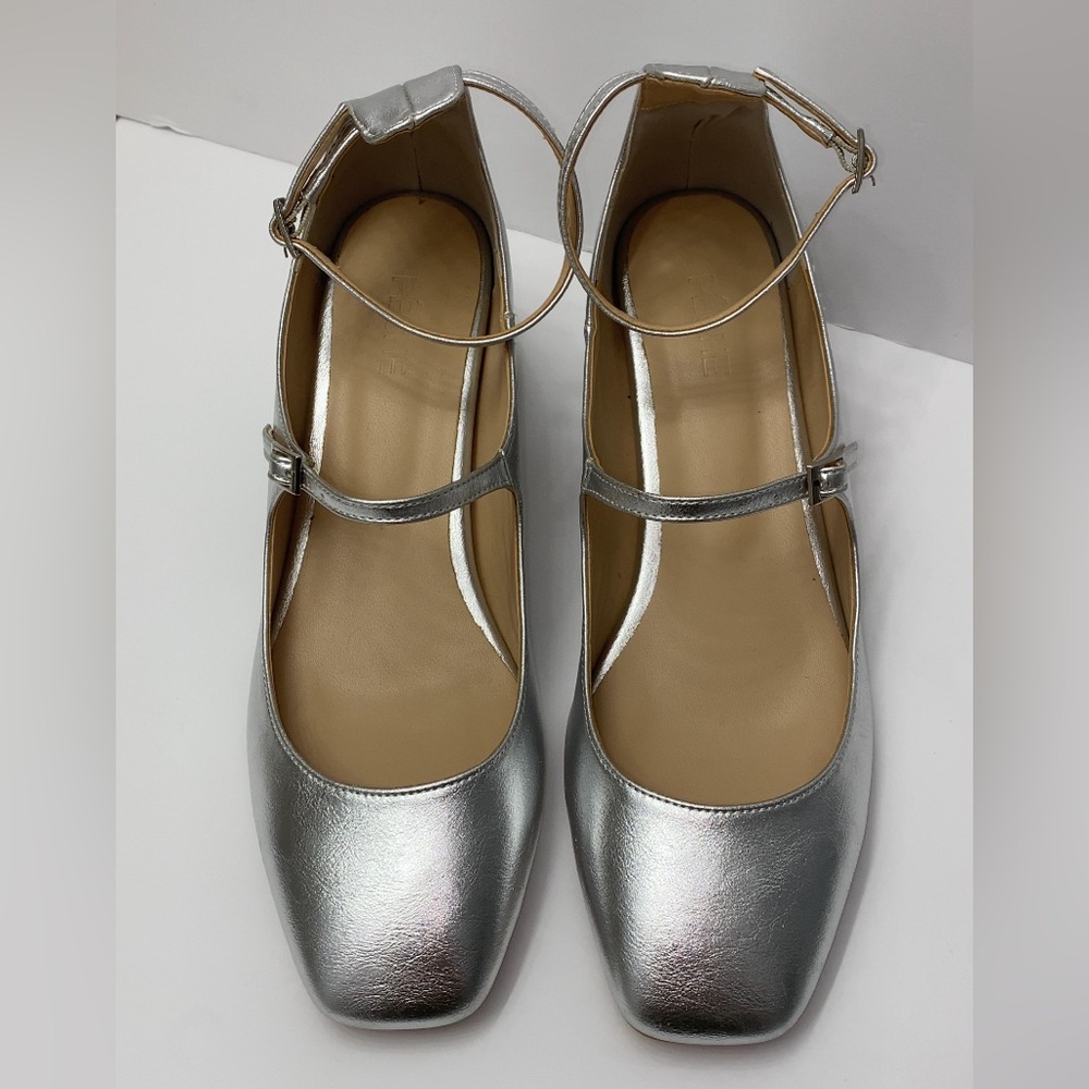 Peche Nico Silver Heeled Ballet Shoes Size 8 Elegant Dressy - Picture 4 of 8